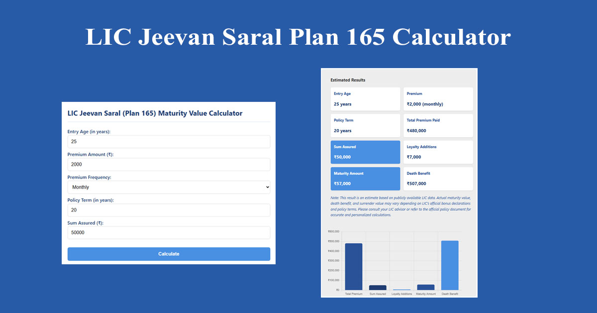 LIC Jeevan Saral Plan 165 Maturity Calculator preview